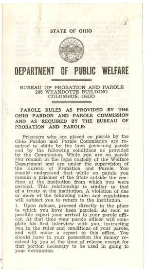 [Parole Rules by the Ohio Pardon and Parole Commission, the Bureau of Probation and Parole, Department of Public Welfare - August 13, 1954]