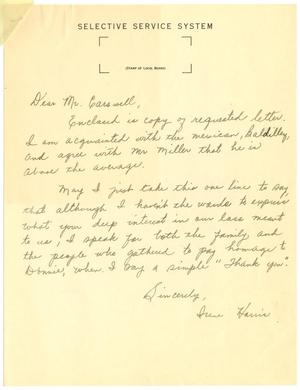 [Letter from Irene Harris to T. N. Carswell]
