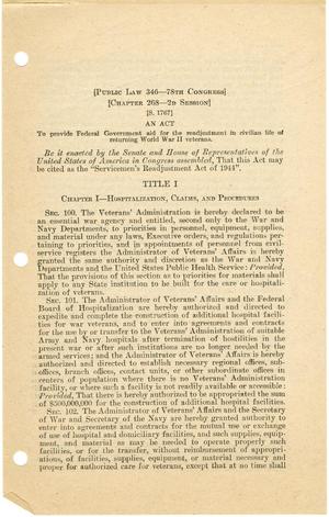 [Public Law 346 78th Congress]: "Servicemen's Readjustment Act of 1944"]