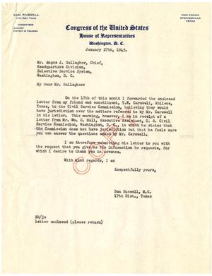 [Letter from Sam Russell to Angus J. Gallagher - January 27, 1945]