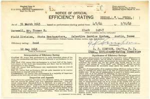 [Civil Service Commission Notice of Official Efficiency Rating for T. N. Carswell - May 12, 1945]