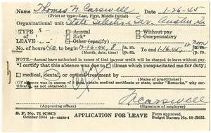 Primary view of object titled '[State Selective Service Application for Leave for T. N. Carswell - January 26, 1945]'.