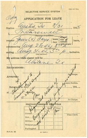 [Selective Service System Application for Leave for T. N. Carswell - August 31, 1944]