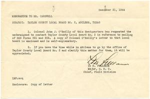 [Memorandum from Major L. M. Fellbaum to T. N. Carswell - December 21, 1944]