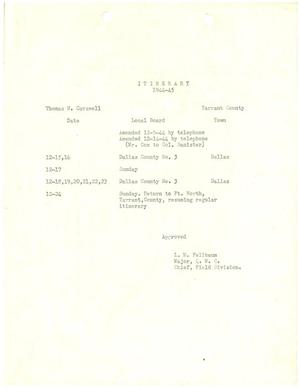 [Selective Service System Itinerary for T. N. Carswell - December 15, 1944]