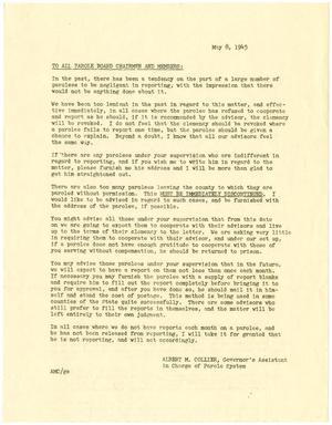 Primary view of object titled '[Form letter from Albert M. Collier addressed To Parole Board Chairmen and Members - May 8, 1945]'.