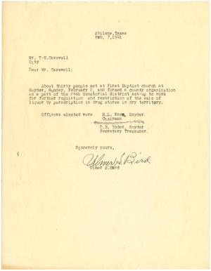 [Letter from Ulmer S. Bird to T. N. Carswell - Feburary 7, 1941]