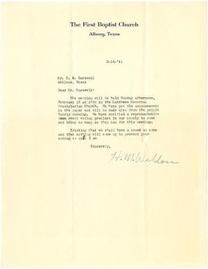 Primary view of object titled '[Letter from H. M. Weldon to T. N. Carswell - February 18, 1941]'.
