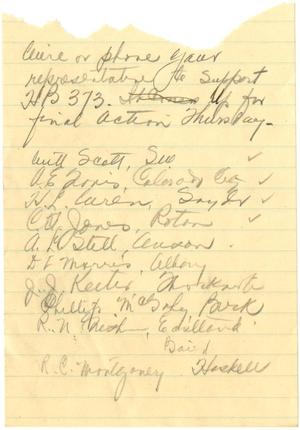 [Notes written by T. N. Carswell regarding House Bill 373 - 1941]