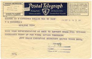 [Telegram from Jeff Davis to T. N. Carswell - March 19, 1941]