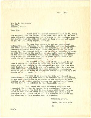 [Letter from Haney, Craig & Akin to C. M. Caldwell - June, 1941]