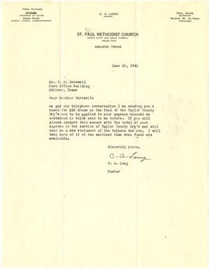 [Letter from C. A. Long to T. N. Carswell - June 20, 1941]