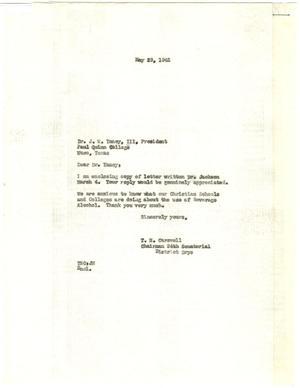 Primary view of object titled '[Letter from T. N. Carswell to J. W. Yancy, III - May 29, 1942]'.