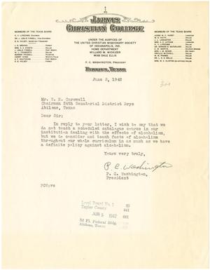 Primary view of object titled '[Letter from P. C. Washington to T. N. Carswell - June 3, 1942]'.