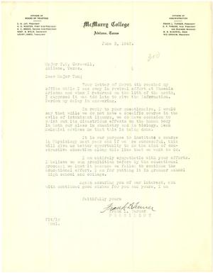 [Letter from Frank L. Turner to T. N. Carswell - June 3, 1942]