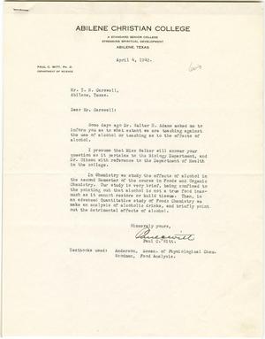 [Letter from Paul C. Witt to T. N. Carswell - April 4, 1942]