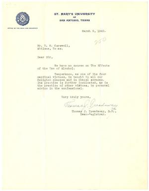 Primary view of object titled '[Letter from Thomas J. Treadaway to T. N. Carswell - March 9, 1942]'.
