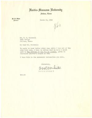 [Letter from W. R. White to T. N. Carswell - March 10, 1942]