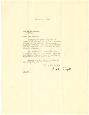 Primary view of object titled '[Letter from Lucile Capt to Vernon L. Mangun  - March 20, 1942]'.