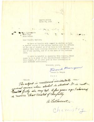 Primary view of object titled '[Letter from Vernon L. Mangun to T. N. Carswell - March 26, 1942]'.