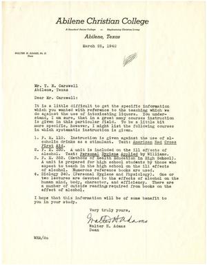 [Letter from Walter H. Adams to T. N. Carswell - March 25, 1942]