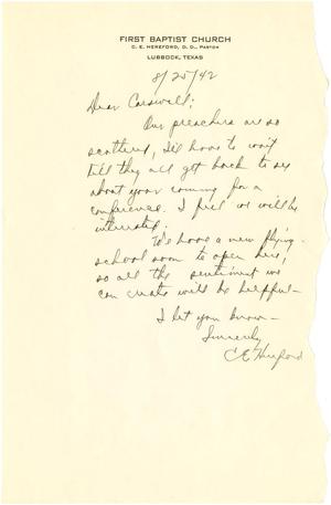 [Letter from C. E. Hereford to T. N. Carswell - August 25, 1942]