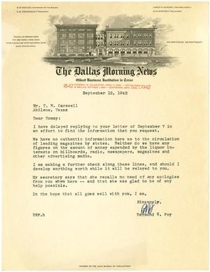 [Letter from Raymond W. Foy to T. N. Carswell - September 12, 1942]