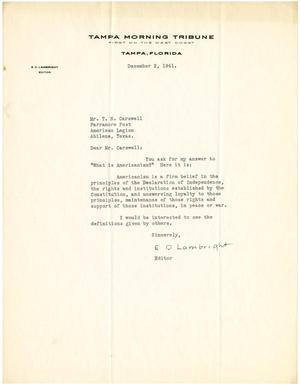 Primary view of object titled '[Letter from E. D. Lambright to T. N. Carswell - December 2, 1941]'.