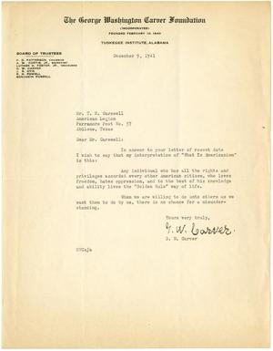 Primary view of object titled '[Letter from G. W. Carver to T. N. Carswell - December 9, 1941]'.