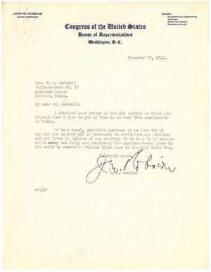 [Letter from Representative J. M. Robsion to T. N. Carswell - December 10, 1941]