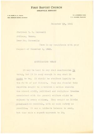 Primary view of object titled '[Letter from C. W. Elsey to T. N. Carswell - December 10, 1941]'.