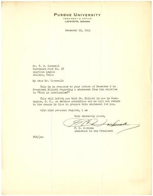 [Letter from F. C. Hockema to T. N. Carswell - December 10, 1941]