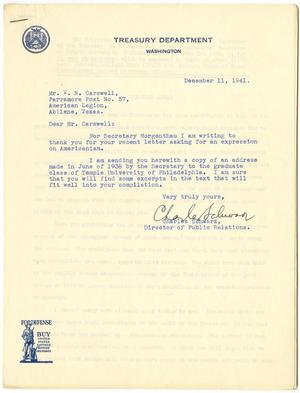 [Letter from Charles Schwarz to T. N. Carswell - December 11, 1941]