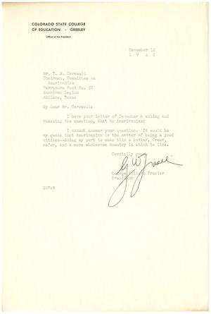 Primary view of object titled '[letter from George Willard Frasier to T. N. Carswell - December 12, 1941]'.