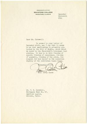 [Letter from Mary Ashby Cheek to T. N. Carswell - December 16, 1941]