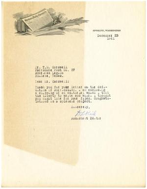 [Letter from D. L. Kirk to T. N. Carswell - December 23, 1941]