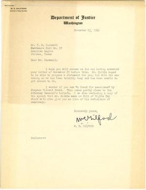 [Letter from M. E. Gilfond to T. N. Carswell - December 23, 1941]