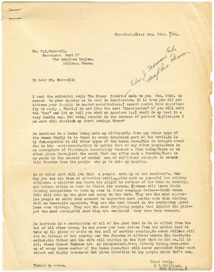 [Letter and envelope:  From H. C. Gilliland to T. N. Carswell - December 22, 1941]