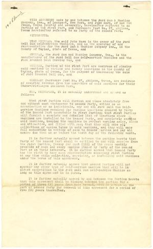 Primary view of object titled '[Agreement between the Ford Gum & Machine Company, Inc., John Horn and Parramore Post No. 57, Abilene, Texas]'.