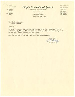 [Letter from T. H. Curry to T. N. Carswell - October 28, 1940]