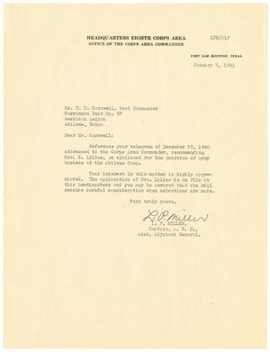 [Letter from Captain L. P. Miller to T. N. Carswell - January 3, 1941]