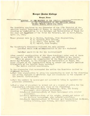 Primary view of object titled '[Minutes of the Meeting of the Special Committee of the 17th District of the American Legion, Cisco, Texas - April 13, 1941]'.