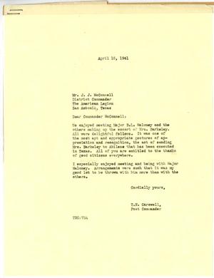 [Letter from T. N. Carswell to J. J. McConnell - April 15, 1941]