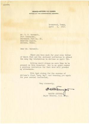 [Letter from Major General Walter Krueger to T. N. Carswell - April 1, 1941]