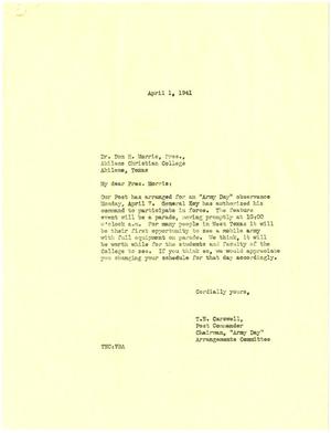 [Letter from T. N. Carswell to Don H. Morris - April 1, 1941]