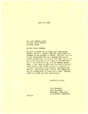 [Letter from T. N. Carswell to L. E. Dudley - April 1, 1941]