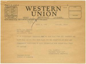 [Telegram from T. N. Carswell to Major B. L. Maloney - April 4, 1941]