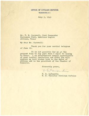 Primary view of object titled '[Letter from F. H. LaGuardia to T. N. Carswell - July 3, 1941]'.