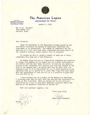 [Letter from Andrew Dilworth to T. N. Carswell - October 7, 1941]