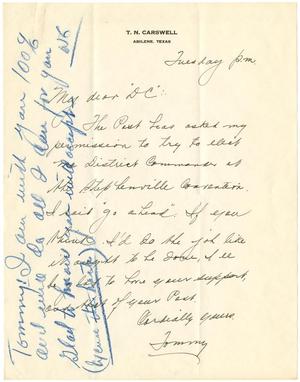 [Letter from T. N. Carswell addressed to District Commander W. J. Wisdom]